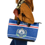 Cape Verde Christmas Leather Tote Bag Blue Festive Pattern Sailing Santa and National Emblem Motif - African Pride