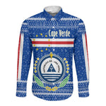 Cape Verde Christmas Long Sleeve Button Shirt Blue Festive Pattern Sailing Santa and National Emblem Motif - African Pride