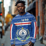Cape Verde Christmas Long Sleeve Shirt Blue Festive Pattern Sailing Santa and National Emblem Motif - African Pride
