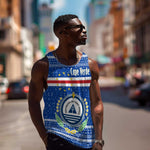 Cape Verde Christmas Men Tank Top Blue Festive Pattern Sailing Santa and National Emblem Motif - African Pride