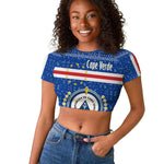 Cape Verde Christmas Raglan Cropped T shirt Blue Festive Pattern Sailing Santa and National Emblem Motif - African Pride