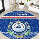 Cape Verde Christmas Round Carpet Blue Festive Pattern Sailing Santa and National Emblem Motif - African Pride
