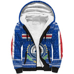Cape Verde Christmas Sherpa Hoodie Blue Festive Pattern Sailing Santa and National Emblem Motif - African Pride