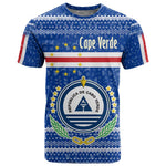 Cape Verde Christmas T shirt Blue Festive Pattern Sailing Santa and National Emblem Motif - African Pride