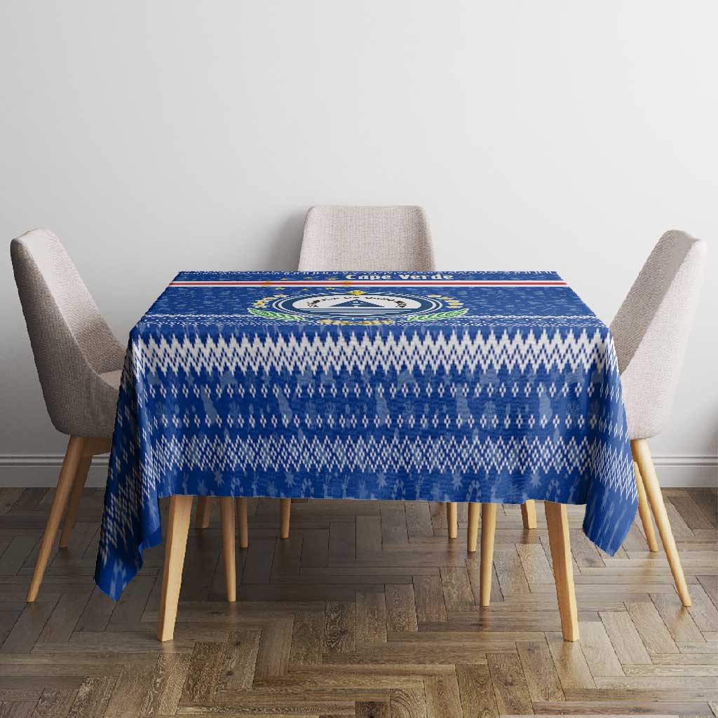 Cape Verde Christmas Tablecloth Blue Festive Pattern Sailing Santa and National Emblem Motif - African Pride