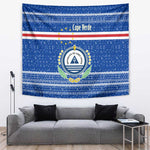 Cape Verde Christmas Tapestry Blue Festive Pattern Sailing Santa and National Emblem Motif - African Pride