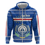 Cape Verde Christmas Zip Hoodie Blue Festive Pattern Sailing Santa and National Emblem Motif - African Pride