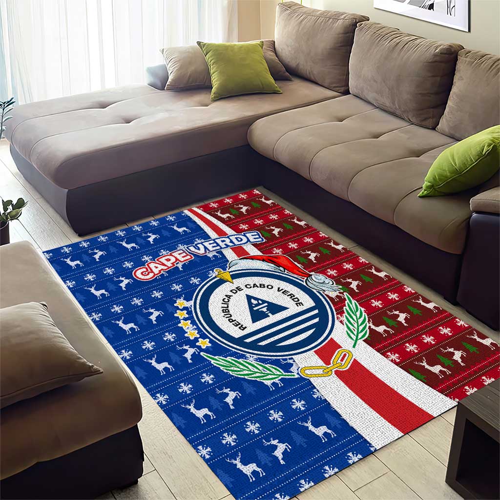 Cape Verde Christmas Area Rug Festive Pattern Christmas Tree and National Emblem Motif - African Pride