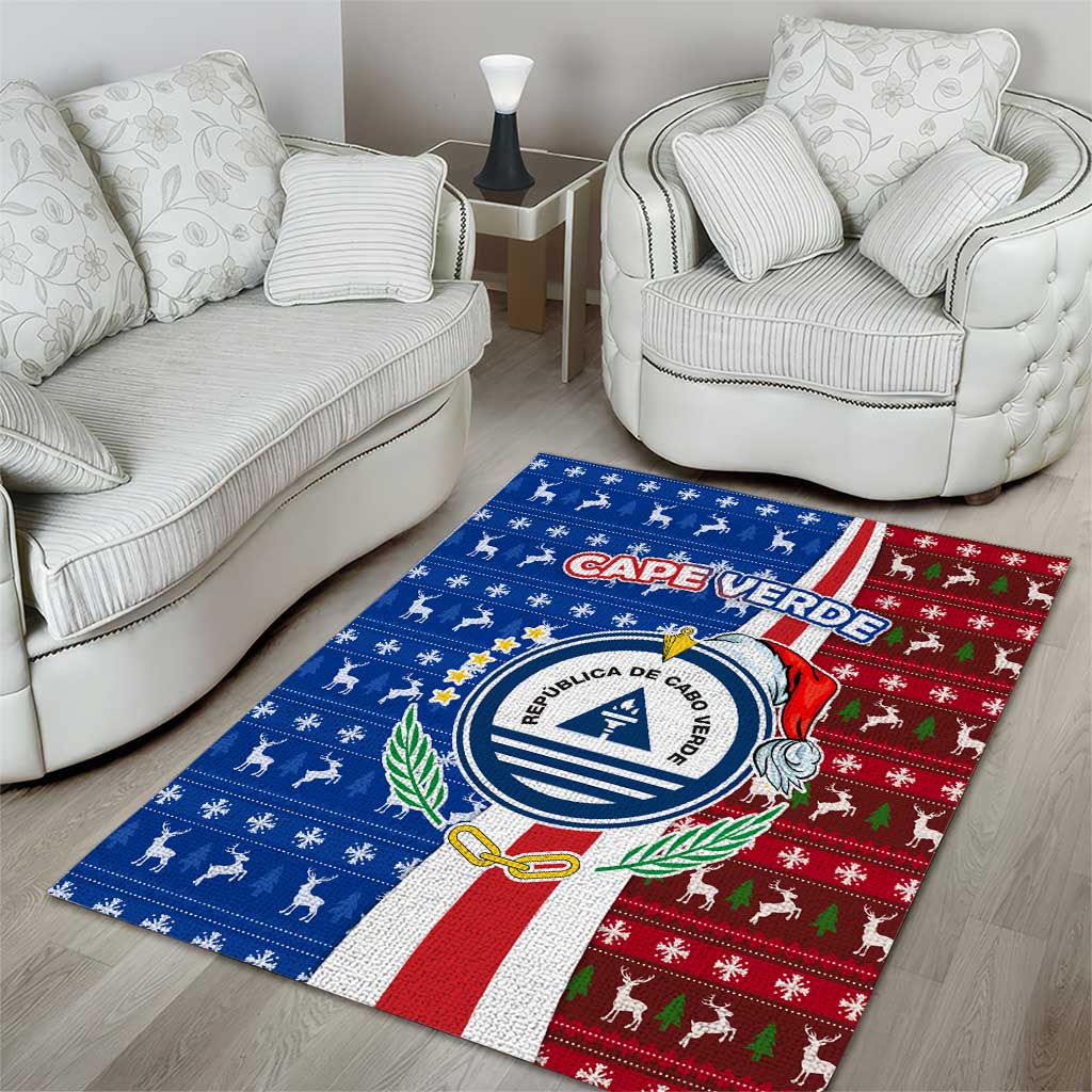 Cape Verde Christmas Area Rug Festive Pattern Christmas Tree and National Emblem Motif - African Pride