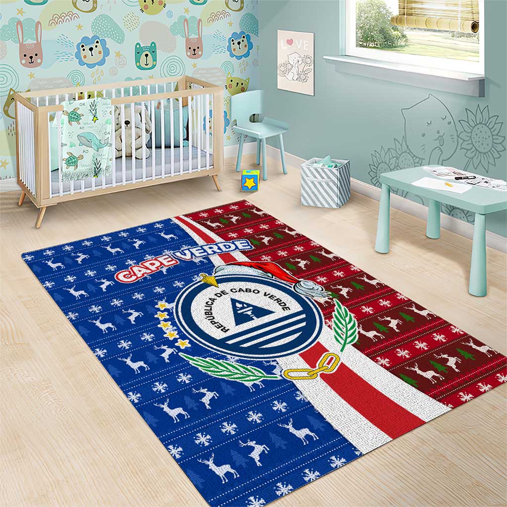 Cape Verde Christmas Area Rug Festive Pattern Christmas Tree and National Emblem Motif - African Pride