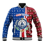 Cape Verde Christmas Baseball Jacket Festive Pattern Christmas Tree and National Emblem Motif - African Pride