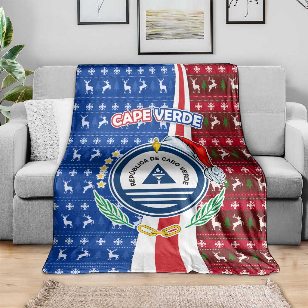 Cape Verde Christmas Blanket Festive Pattern Christmas Tree and National Emblem Motif - African Pride