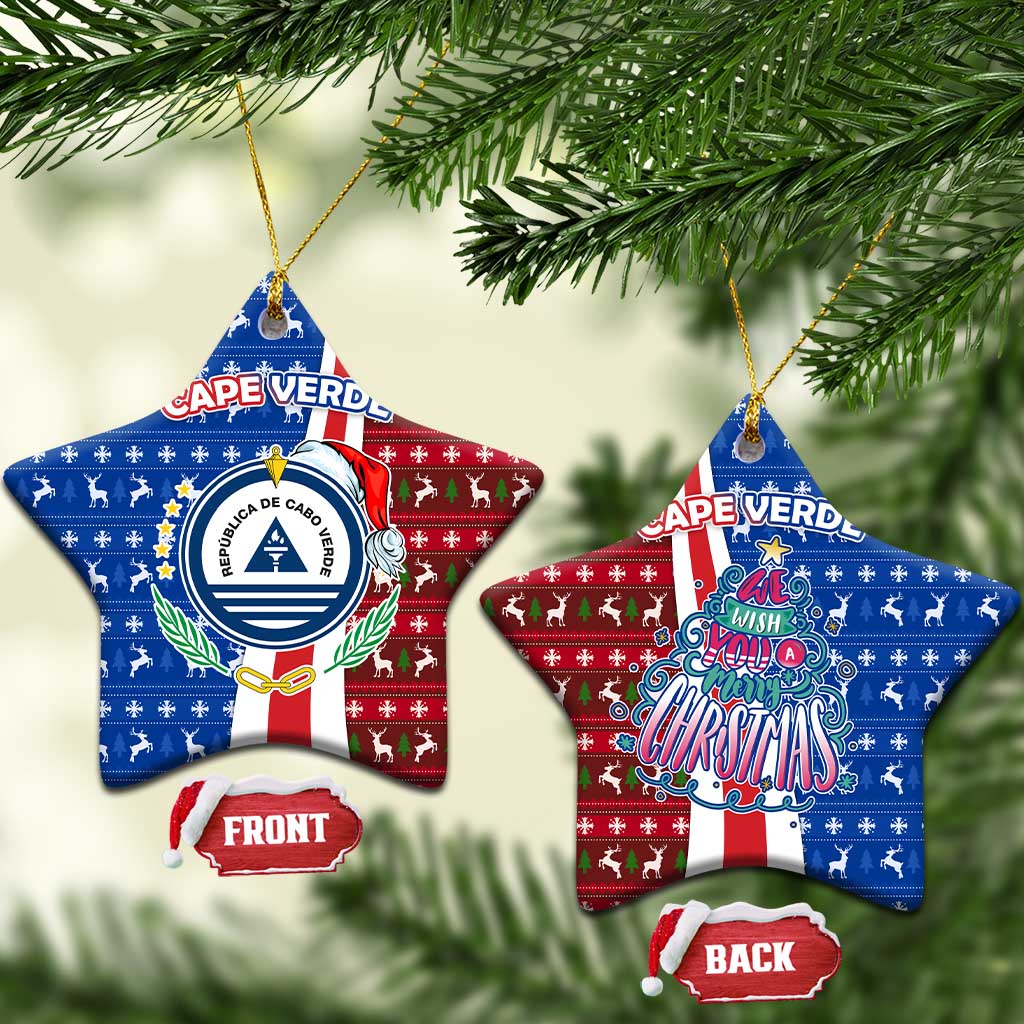 Cape Verde Christmas Ceramic Ornament Festive Pattern Christmas Tree and National Emblem Motif - African Pride