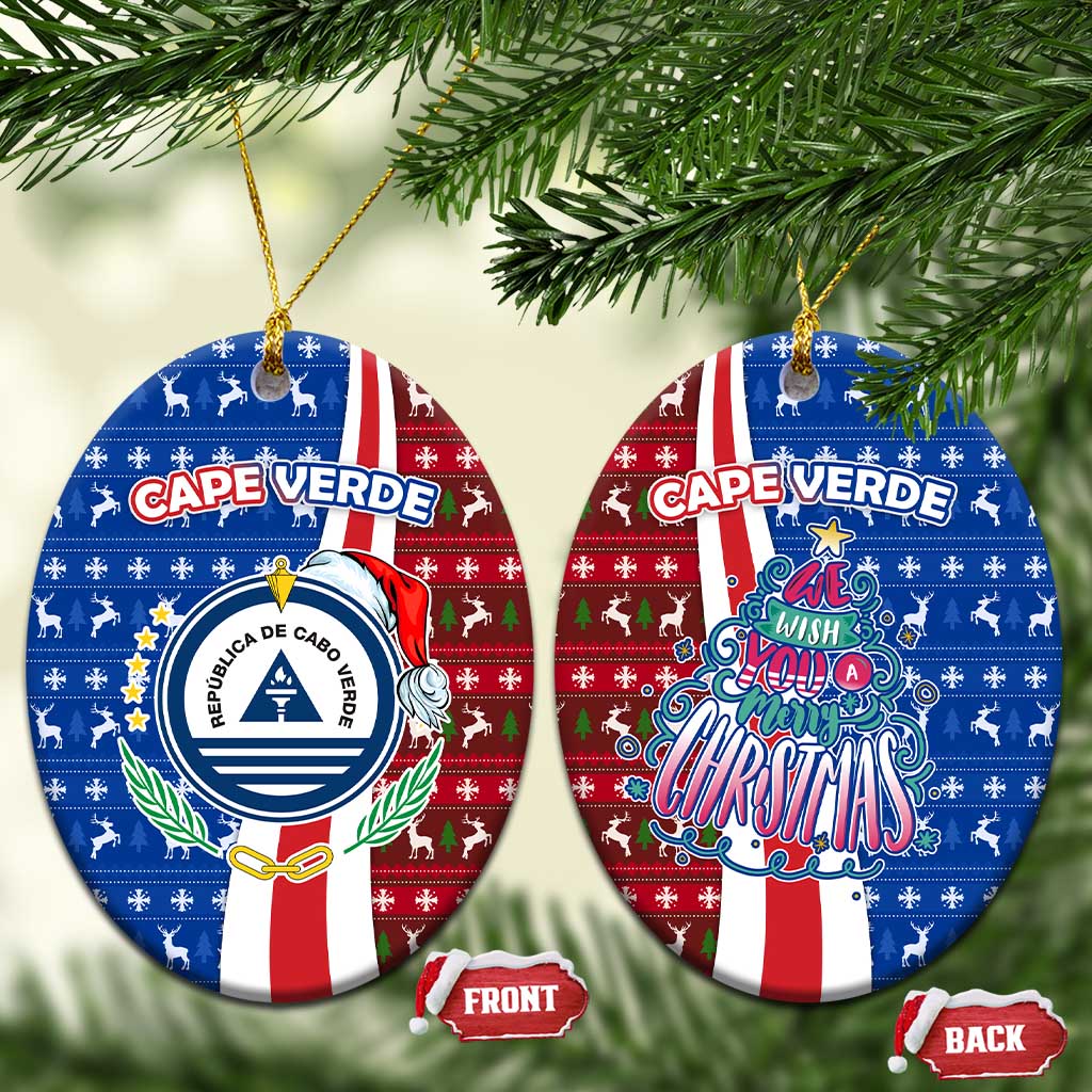 Cape Verde Christmas Ceramic Ornament Festive Pattern Christmas Tree and National Emblem Motif - African Pride
