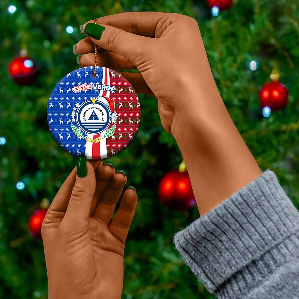 Cape Verde Christmas Ceramic Ornament Festive Pattern Christmas Tree and National Emblem Motif - African Pride
