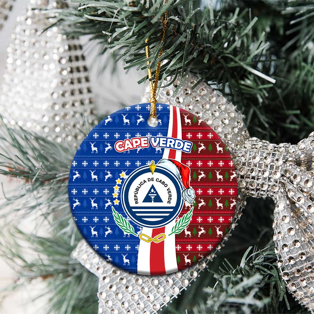Cape Verde Christmas Ceramic Ornament Festive Pattern Christmas Tree and National Emblem Motif - African Pride