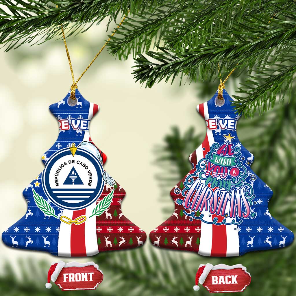 Cape Verde Christmas Ceramic Ornament Festive Pattern Christmas Tree and National Emblem Motif - African Pride