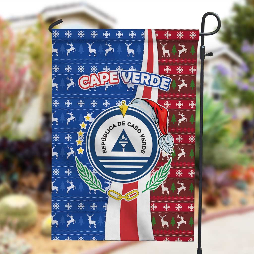 Cape Verde Christmas Garden Flag Festive Pattern Christmas Tree and National Emblem Motif - African Pride