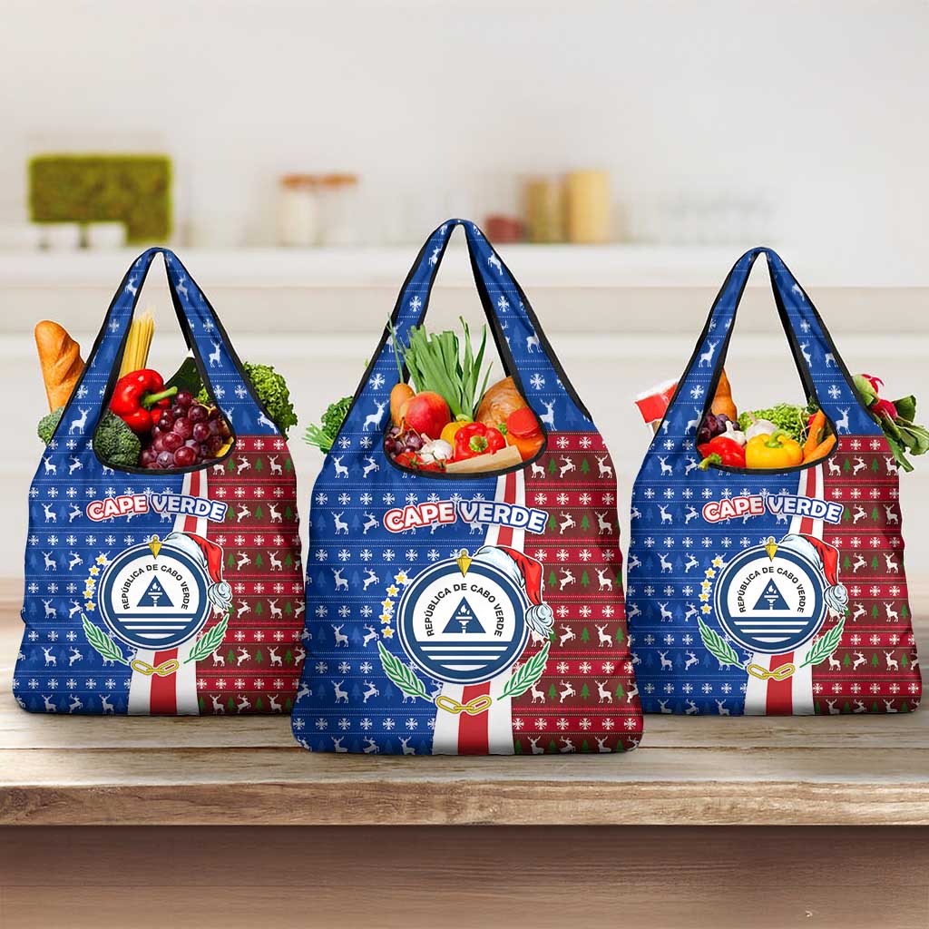 Cape Verde Christmas Grocery Bag Festive Pattern Christmas Tree and National Emblem Motif - African Pride