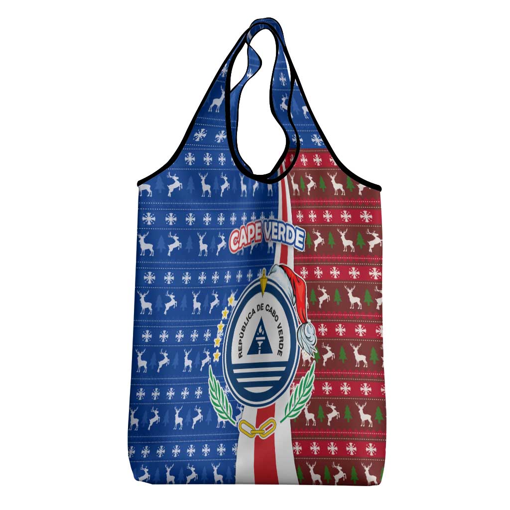 Cape Verde Christmas Grocery Bag Festive Pattern Christmas Tree and National Emblem Motif - African Pride