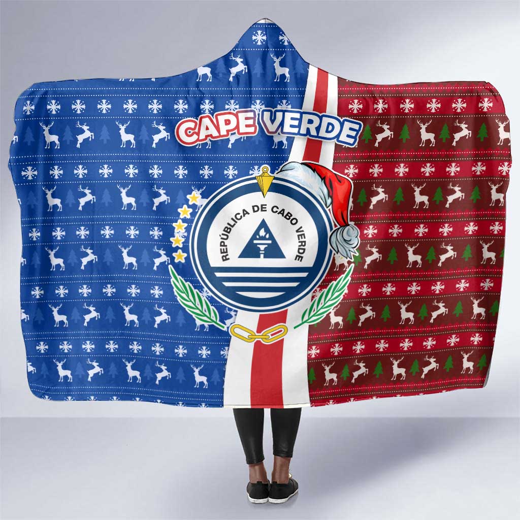 Cape Verde Christmas Hooded Blanket Festive Pattern Christmas Tree and National Emblem Motif - African Pride