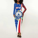 Cape Verde Christmas Long Sleeve Bodycon Dress Festive Pattern Christmas Tree and National Emblem Motif - African Pride