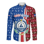 Cape Verde Christmas Long Sleeve Button Shirt Festive Pattern Christmas Tree and National Emblem Motif - African Pride