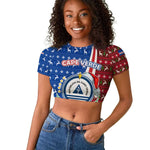 Cape Verde Christmas Raglan Cropped T shirt Festive Pattern Christmas Tree and National Emblem Motif - African Pride