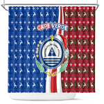 Cape Verde Christmas Shower Curtain Festive Pattern Christmas Tree and National Emblem Motif - African Pride