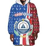 Cape Verde Christmas Wearable Blanket Hoodie Festive Pattern Christmas Tree and National Emblem Motif - African Pride