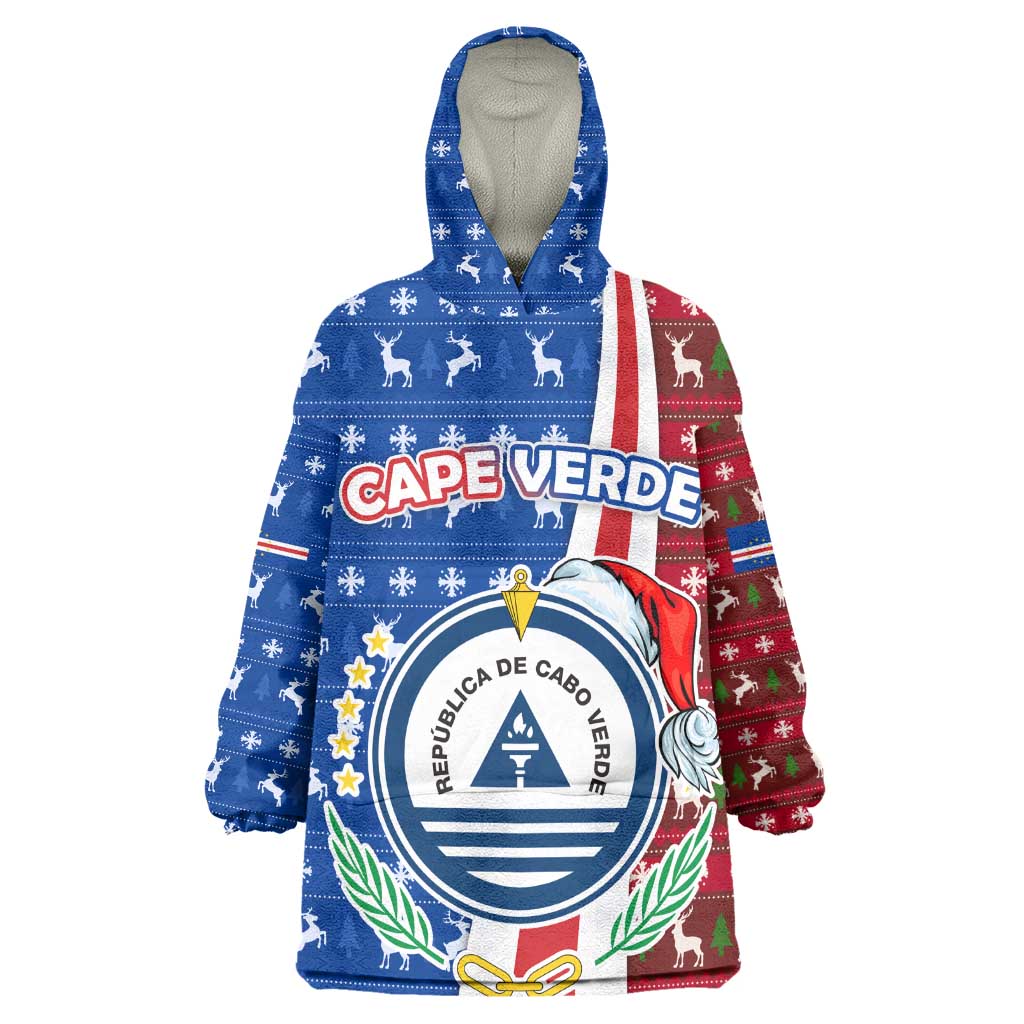 Cape Verde Christmas Wearable Blanket Hoodie Festive Pattern Christmas Tree and National Emblem Motif - African Pride