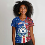 Cape Verde Christmas Women V-Neck T-Shirt Festive Pattern Christmas Tree and National Emblem Motif - African Pride