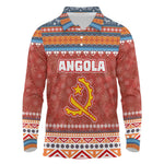 Angola Christmas Long Sleeve Polo Shirt Snowflake Pattern Tribal Santa Claus Motif - African Pride