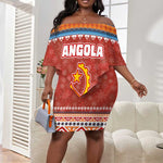 Angola Christmas Off Shoulder Short Dress Snowflake Pattern Tribal Santa Claus Motif - African Pride