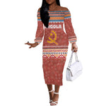 Angola Christmas Off The Shoulder Long Sleeve Dress Snowflake Pattern Tribal Santa Claus Motif - African Pride