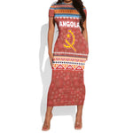 Angola Christmas Short Sleeve Bodycon Dress Snowflake Pattern Tribal Santa Claus Motif - African Pride