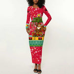 Angola Christmas Long Sleeve Bodycon Dress Santa Gifts and National Flag Map Motif - African Pride