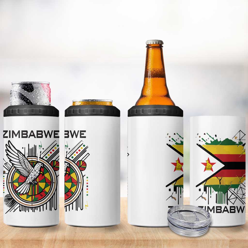 Spirit of Zimbabwe 4 in 1 Can Cooler Tumbler Flag Colors and Symbol of Peace