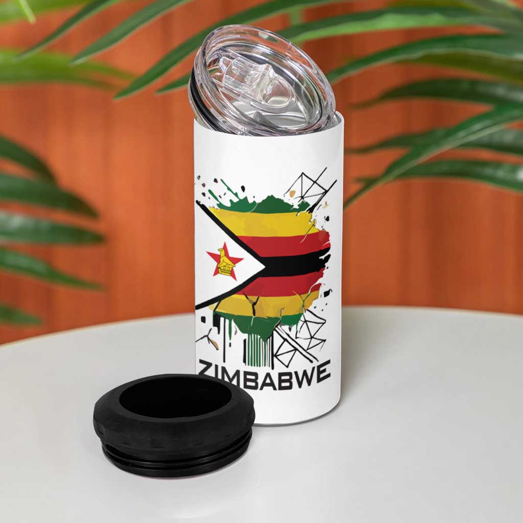 Spirit of Zimbabwe 4 in 1 Can Cooler Tumbler Flag Colors and Symbol of Peace