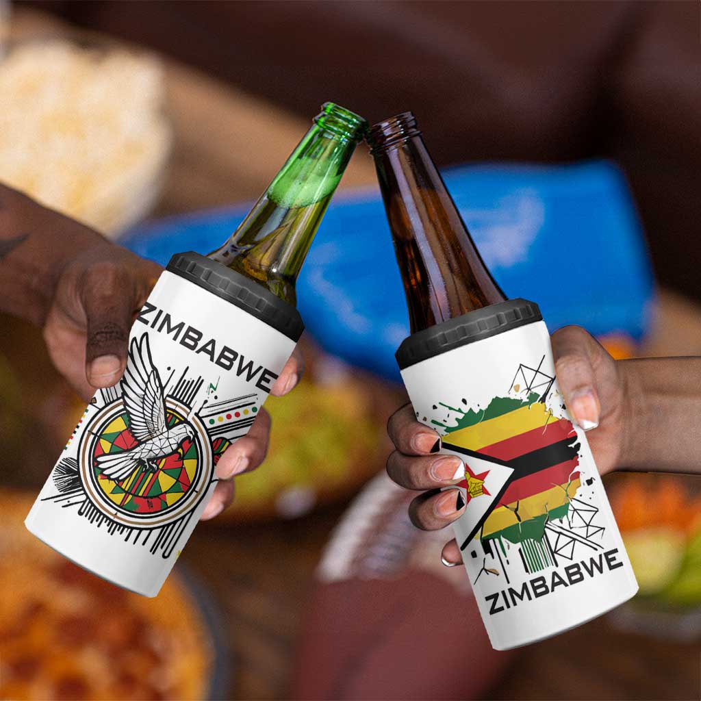 Spirit of Zimbabwe 4 in 1 Can Cooler Tumbler Flag Colors and Symbol of Peace