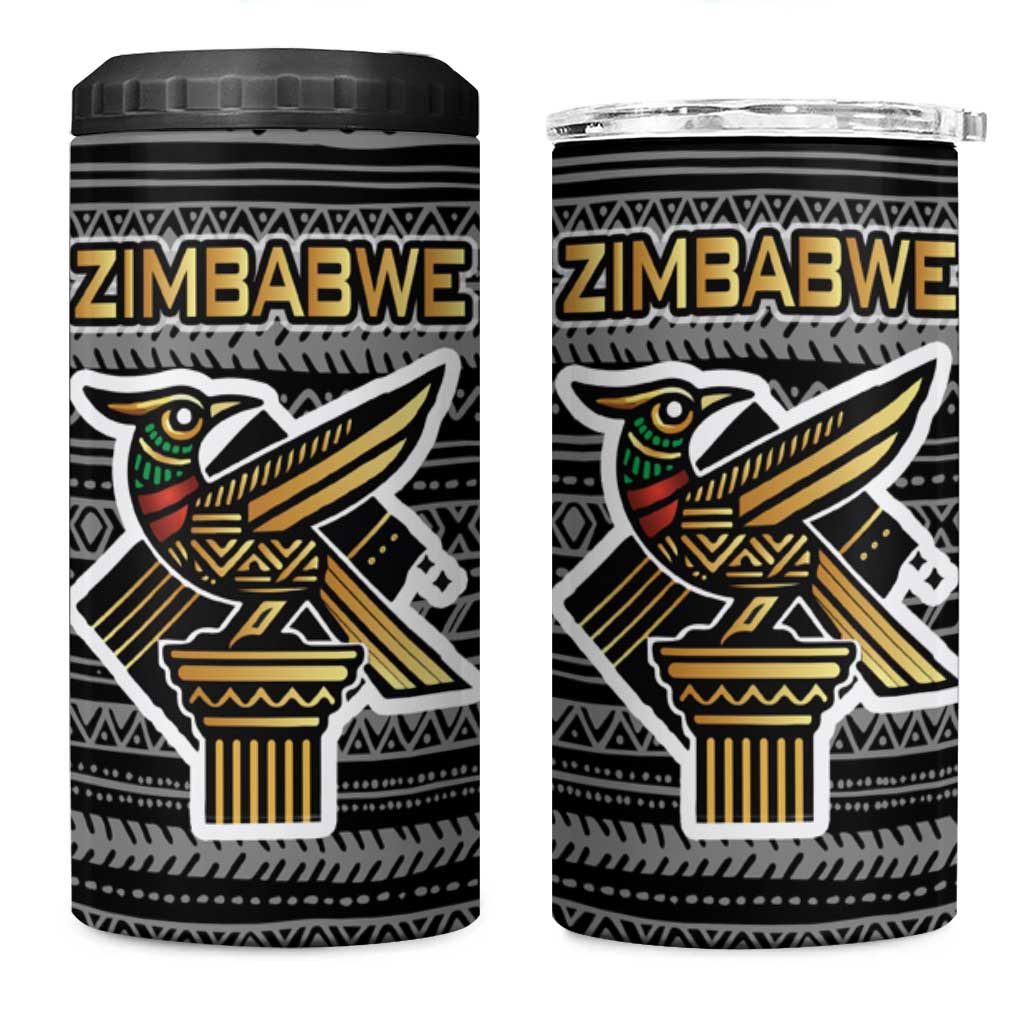 Zimbabwean Bird Statue 4 in 1 Can Cooler Tumbler Tribal Pattern Flag Patch and Heritage Symbol