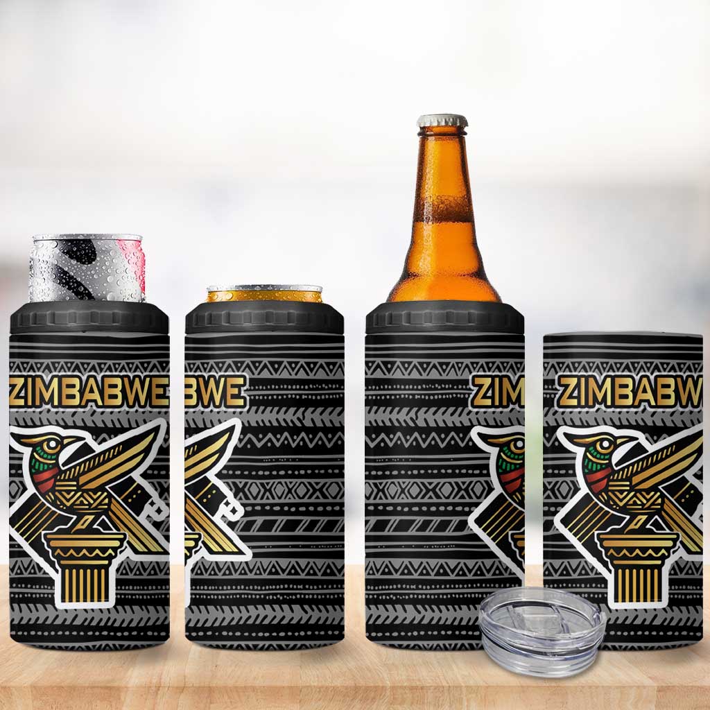 Zimbabwean Bird Statue 4 in 1 Can Cooler Tumbler Tribal Pattern Flag Patch and Heritage Symbol