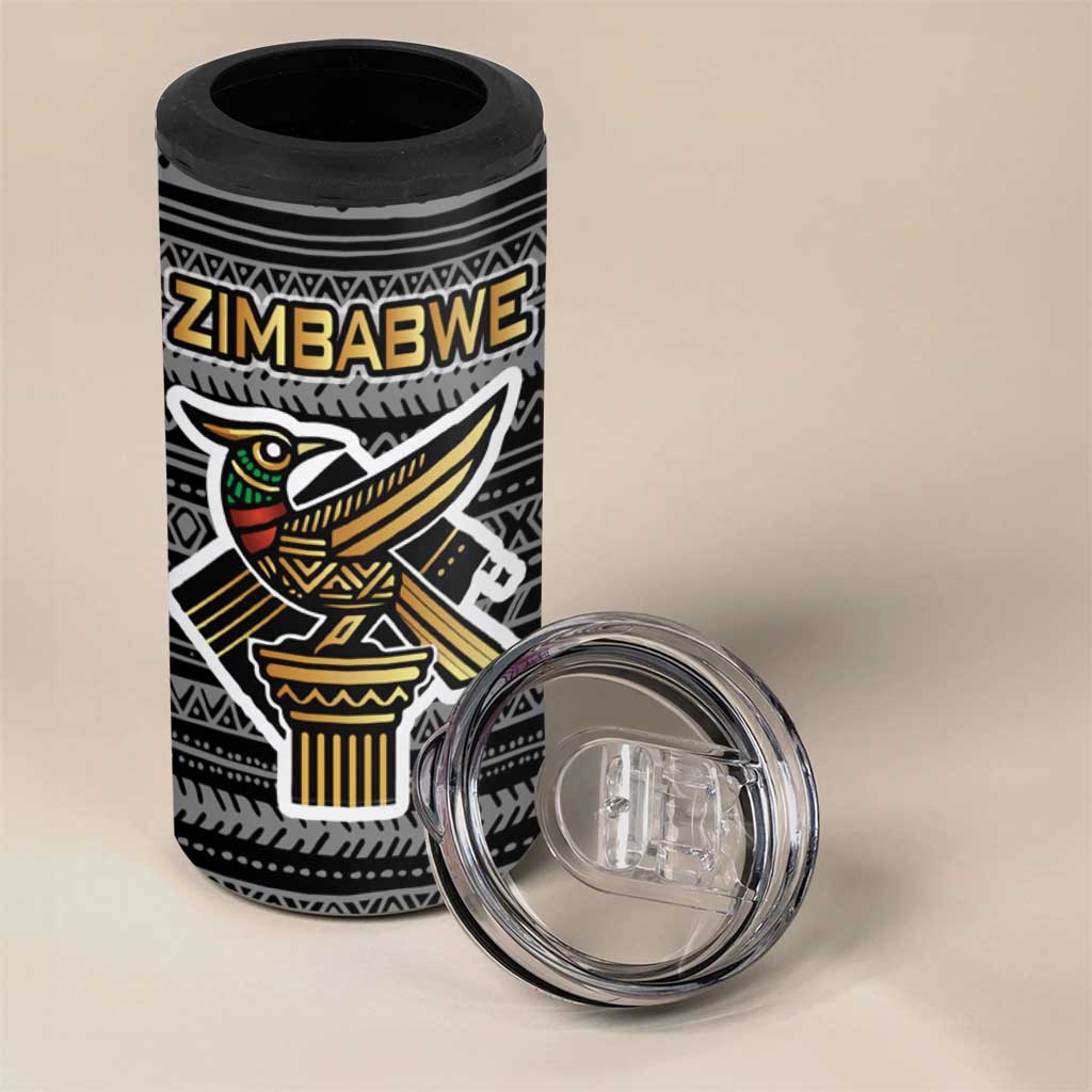 Zimbabwean Bird Statue 4 in 1 Can Cooler Tumbler Tribal Pattern Flag Patch and Heritage Symbol