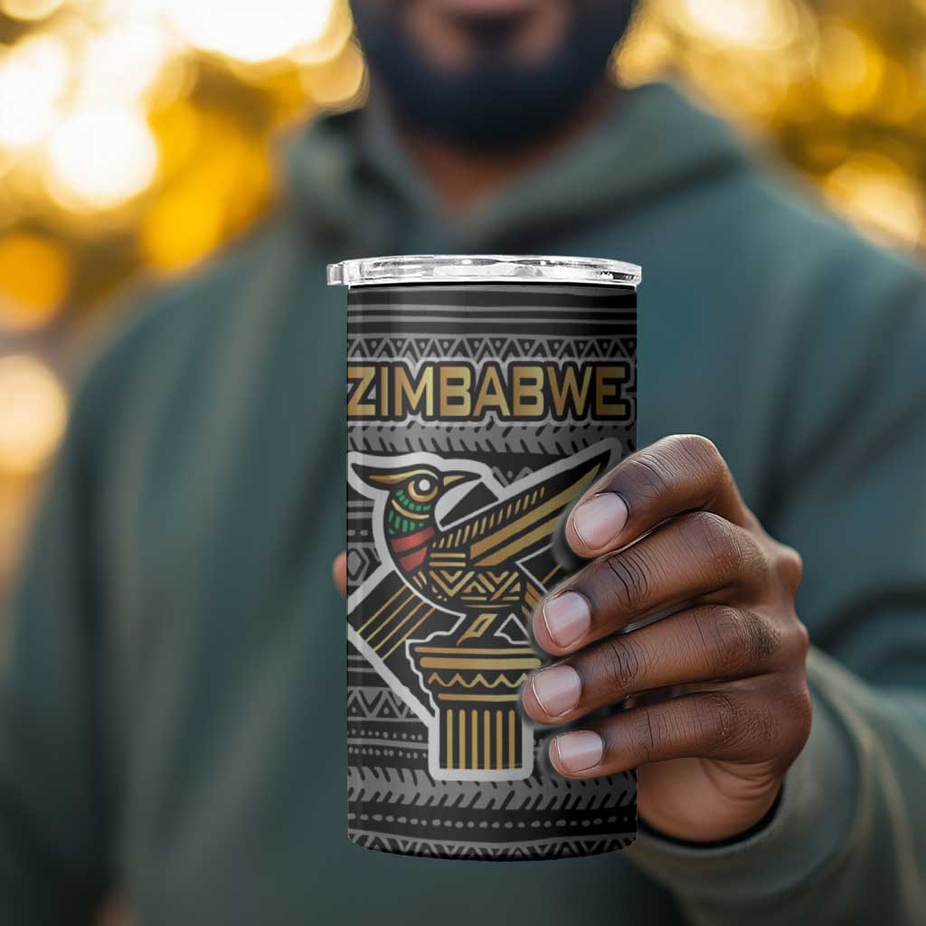 Zimbabwean Bird Statue 4 in 1 Can Cooler Tumbler Tribal Pattern Flag Patch and Heritage Symbol