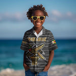 Zimbabwean Bird Statue Kid Hawaiian Shirt Tribal Pattern Flag Patch and Heritage Symbol