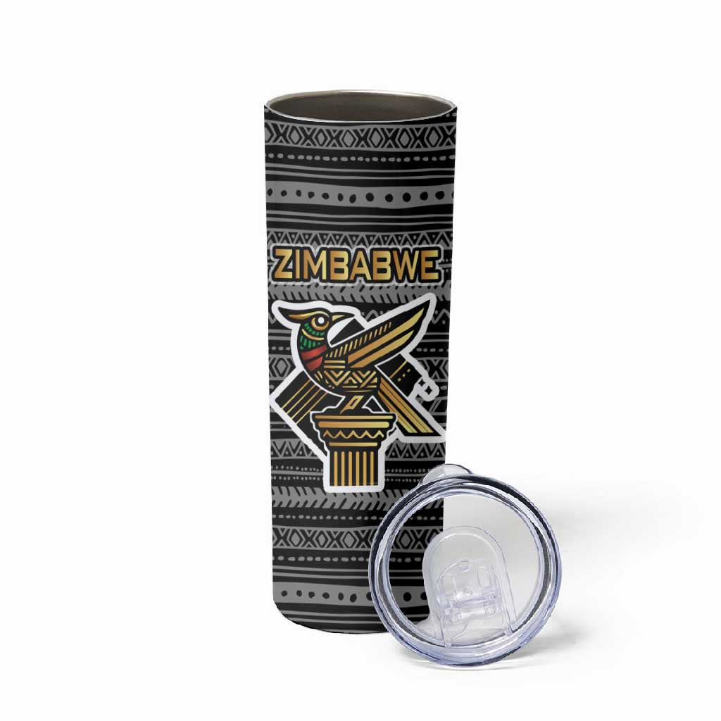 Zimbabwean Bird Statue Skinny Tumbler Tribal Pattern Flag Patch and Heritage Symbol
