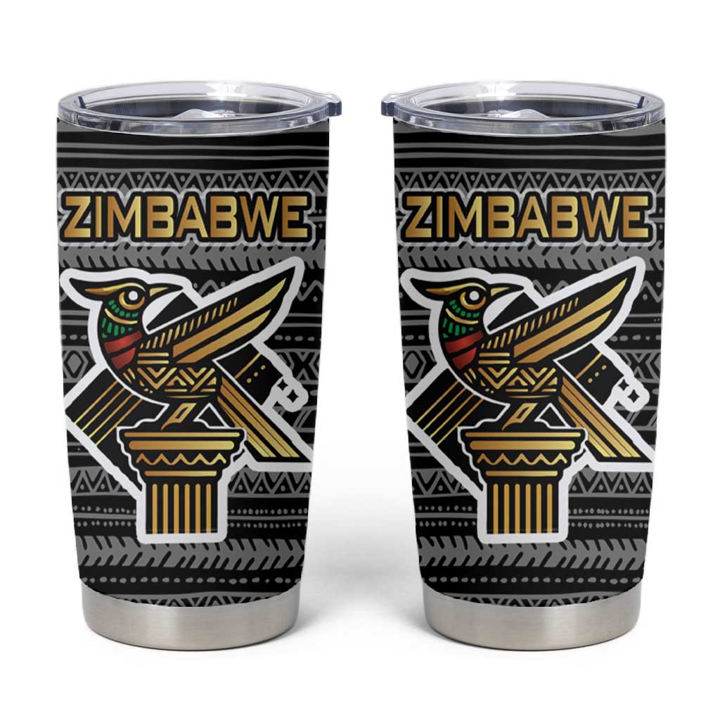 Zimbabwean Bird Statue Tumbler Cup Tribal Pattern Flag Patch and Heritage Symbol
