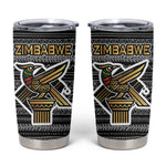 Zimbabwean Bird Statue Tumbler Cup Tribal Pattern Flag Patch and Heritage Symbol