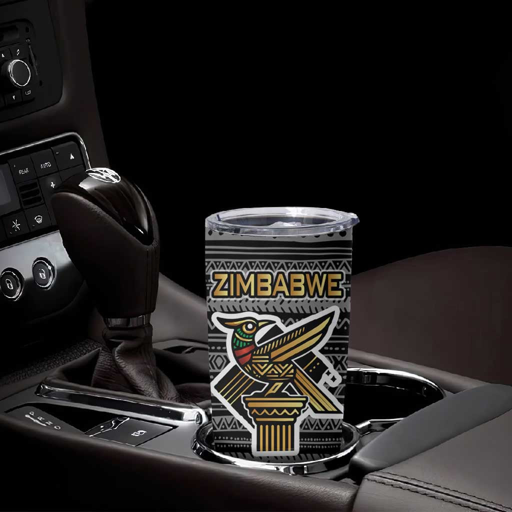 Zimbabwean Bird Statue Tumbler Cup Tribal Pattern Flag Patch and Heritage Symbol