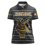 Zimbabwean Bird Statue Women Polo Shirt Tribal Pattern Flag Patch and Heritage Symbol